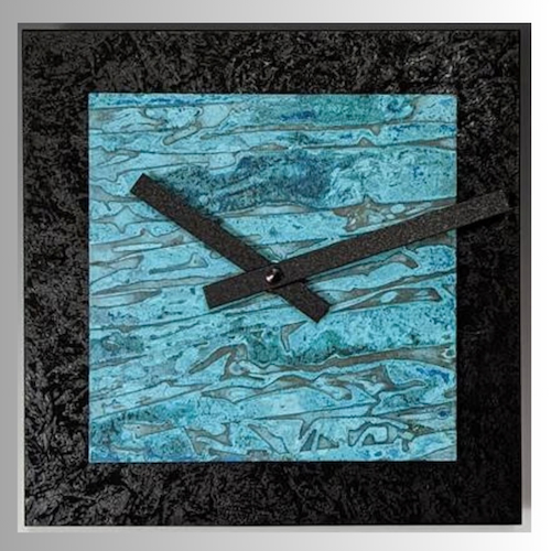 Click to view detail for LL-028 Clock, Black-on-Black with Verdigris Copper $170